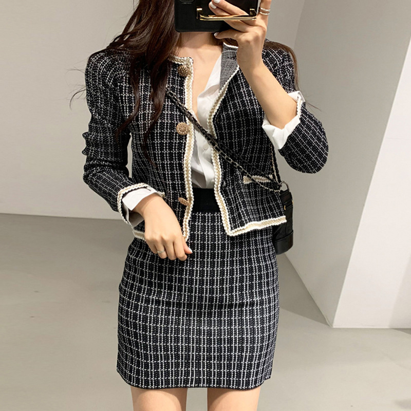 Set Váy Dệt Kim Nữ Kẻ Caro 2 Món Đầu Thu 2026 Phong Cách Pháp Thanh Lịch - Ảnh 3