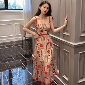 Đầm Hai Dây Nữ Hoa Nhí Phối Ren Dáng Dài Mùa Hè Phong Cách Pháp Hàn Quốc - Ảnh 4