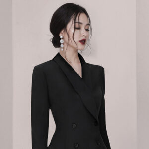 Đầm Vest Đen Nữ Thu Đông 2026 Thời Trang Thiết Kế Chiết Eo Xếp Ly Công Sở - Ảnh 4