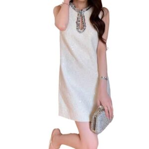 Đầm Nữ Đầu Thu 2026 Dáng Chữ A Cổ Tròn Sát Nách Tweed Đính Sequin Thiết Kế Sang Trọng - Ảnh 5