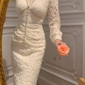 Đầm Ren Nữ Phong Cách Pháp Tiểu Thư Thanh Lịch Có Lót Nỉ Giữ Ấm Thu Đông - Ảnh 4