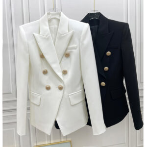 Áo Blazer Nữ Thu 2026 Phong Cách Hepburn Âu Mỹ Hai Hàng Cúc Dáng Ôm Tôn Dáng Đen Trắng Công Sở