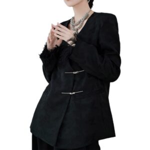 Áo Blazer Nữ Đen Thu 2026 Phong Cách Trung Hoa Hiện Đại Dệt Jacquard Cổ V Dáng Rộng Thiết Kế Thời Trang - Ảnh 5