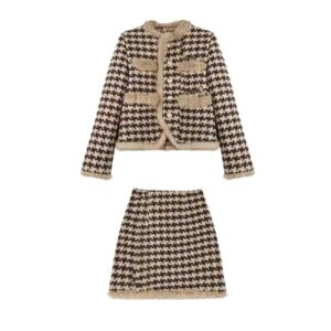 Set Áo Khoác Dạ Houndstooth Lót Lông Dày Nữ Phong Cách Pháp Sang Trọng Thu Đông 2026 - Ảnh 5