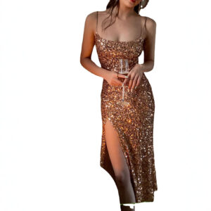 Váy Sequin Vàng Nữ Dây Mảnh Lấp Lánh Sang Trọng Phong Cách Dạ Tiệc Cao Cấp - Ảnh 5