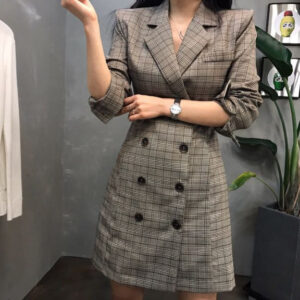 Alternative view of Set Vest Nữ Kẻ Caro Thu 2026 Hàn Quốc Áo Vest Hai Hàng Cúc Kèm Chân Váy Thời Trang