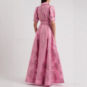 Đầm Sơ Mi Nữ Cổ Bẻ Họa Tiết Jacquard Vintage Tay Ngắn Kèm Thắt Lưng Phong Cách Cổ Điển - Ảnh 4