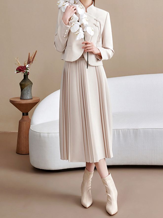 Set Đồ Nữ Phong Cách Tiểu Thư Cổ Điển Áo Khoác Khuy Cài Thủ Công Kèm Chân Váy Xếp Ly Thu 2026 - Ảnh 5