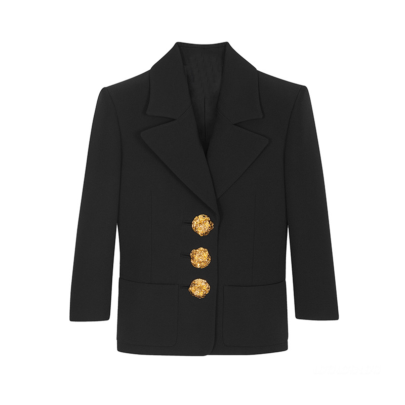 Áo Blazer Đen Nữ Dáng Ngắn Nút Vàng Thiết Kế Thời Trang Thanh Lịch Thu 2026 - Ảnh 5