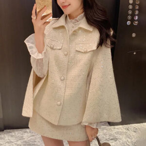 Set Áo Choàng Nữ Đính Sequin Dáng Cape Dày Dặn Thu Đông 2026 Phong Cách Pháp