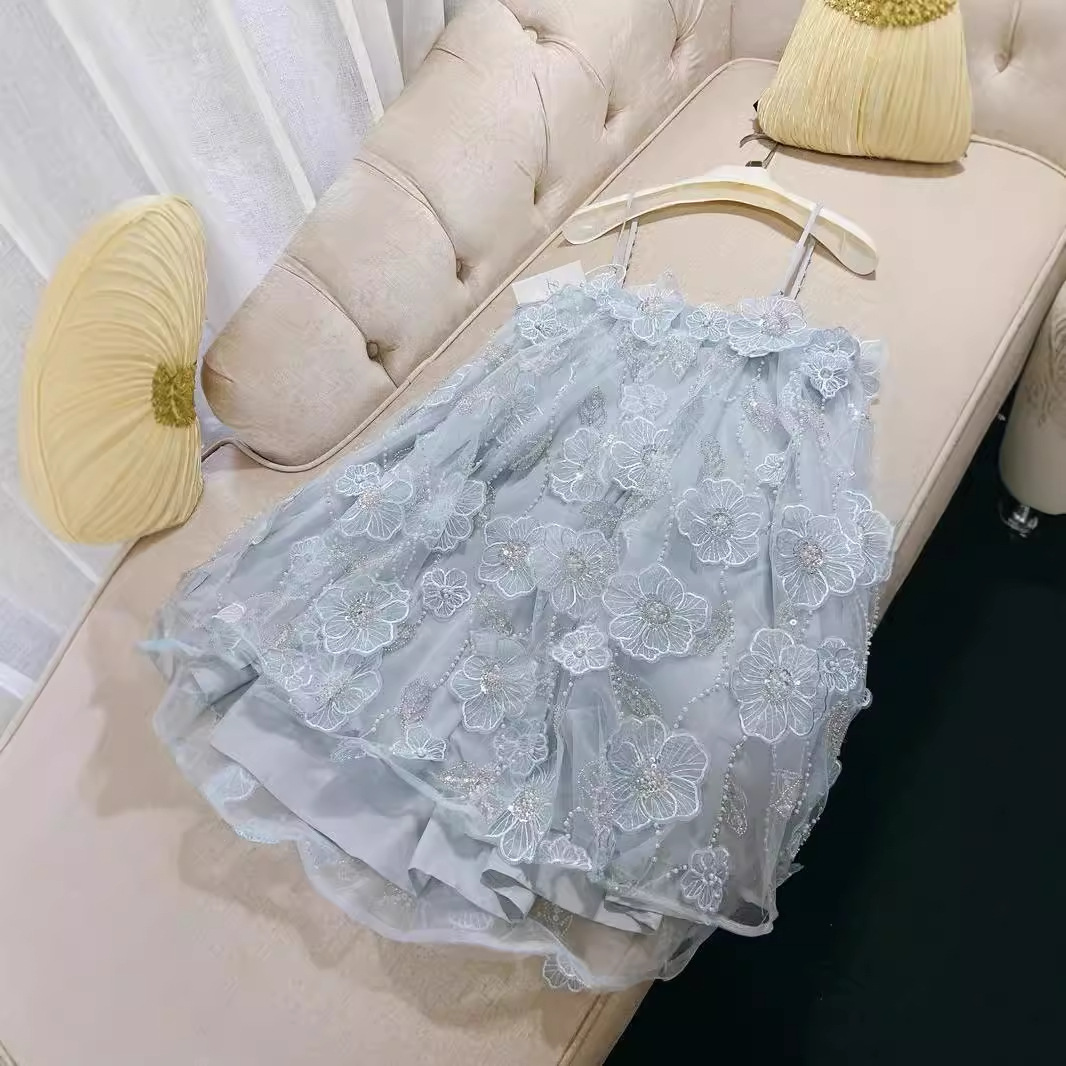 Đầm Dự Tiệc Nữ Phong Cách Pháp Đính Đá Pha Lê Họa Tiết Hoa Xanh Sequin Lấp Lánh Dáng Dây Thanh Lịch - Ảnh 2