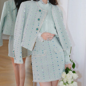 Set Đồ Nữ Áo Khoác Tweed Kèm Chân Váy Đính Sequin Thêu Cao Cấp Phong Cách Tiểu Thư Thu Đông 2026