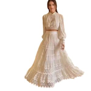 Set Nữ Ren Cao Cấp Thu 2026 Áo Ren Hoa Văn Khoét Rỗng Kèm Chân Váy Xòe Rộng Thanh Lịch - Ảnh 5
