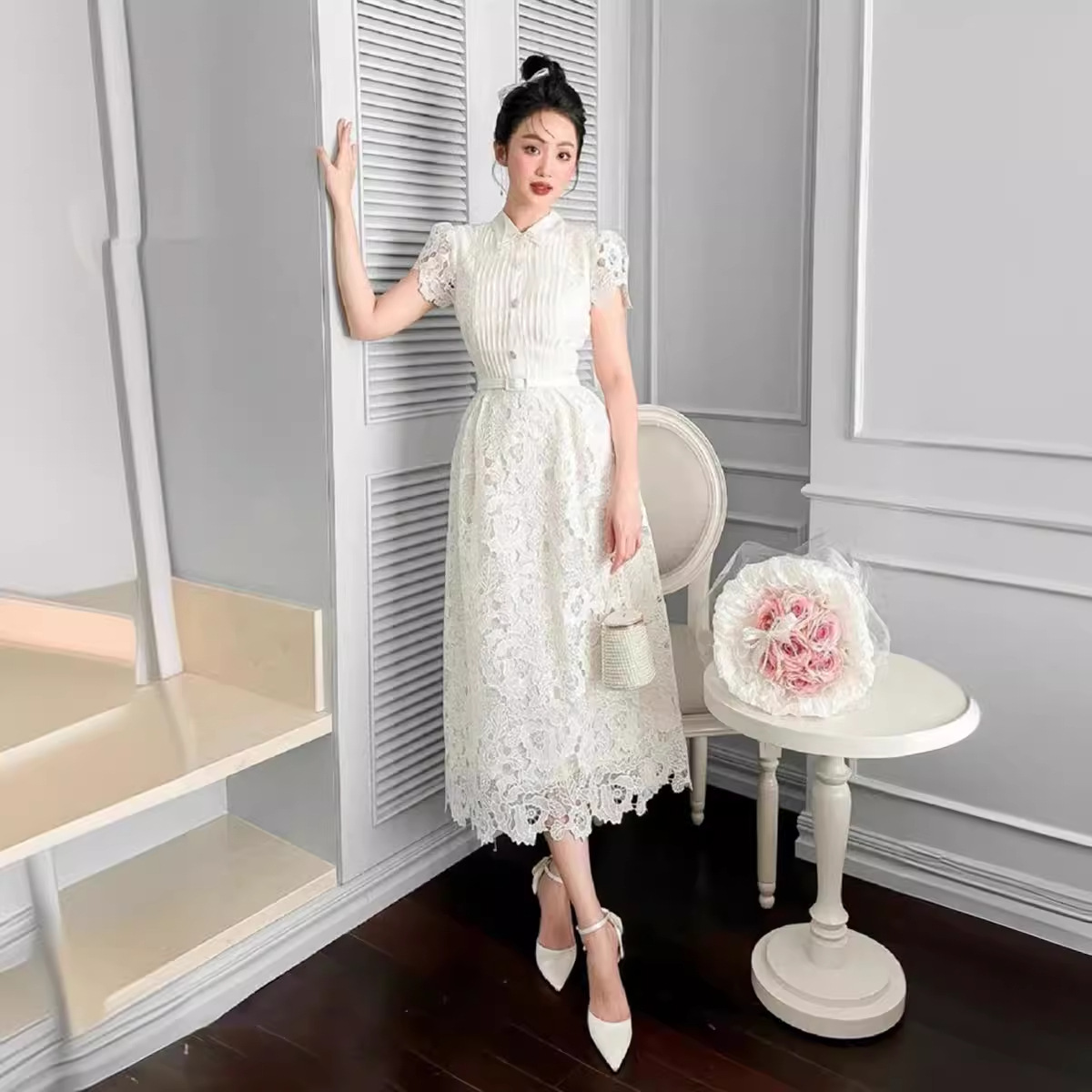 Váy Ren Trắng Nữ Phong Cách Pháp Thanh Lịch Nữ Tính Thiết Kế Thời Thượng Thu Hè 2026 - Ảnh 3