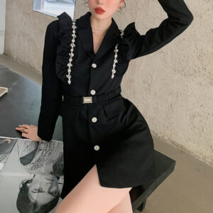 Áo Blazer Dáng Váy Nữ Đính Đá Thắt Eo Kèm Thắt Lưng Phong Cách Pháp Thanh Lịch Thu 2026 - Ảnh 3