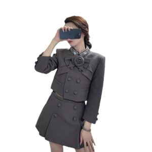 Set Vest Nữ Thu Đông 2026 Đính Đá Hoa Hồng Áo Vest Chiết Eo Kèm Chân Váy Thanh Lịch - Ảnh 5