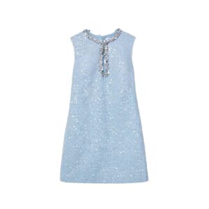 Đầm Nữ Đầu Thu 2026 Tweed Dệt Thô Cut-Out Đính Sequin Và Đá Cổ Tròn Sát Nách Sang Trọng - Ảnh 5