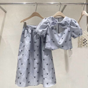 Set Áo Sơ Mi Tay Phồng Nơ Phối Chân Váy Hoa Cạp Cao Nữ Phong Cách Nữ Sinh Mùa Hè - Ảnh 4