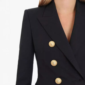 Áo Blazer Nữ Thu 2026 Phong Cách Hepburn Âu Mỹ Hai Hàng Cúc Dáng Ôm Tôn Dáng Đen Trắng Công Sở - Ảnh 4