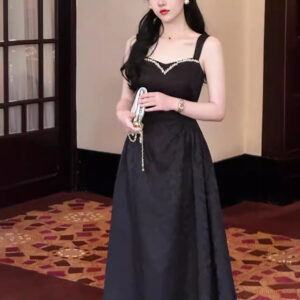 Alternative view of Đầm Dài Nữ Mùa Hè 2026 Sát Nách Chiết Eo Tôn Dáng Dệt Jacquard Đính Đá Thủ Công Phong Cách Pháp