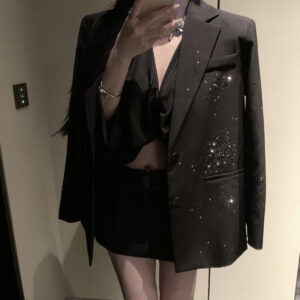 Áo Blazer Nữ Thu 2026 Đính Đá Sang Trọng Cổ V Sâu Thiết Kế Chiết Eo Tôn Dáng Chất Liệu Acetate
