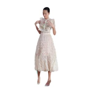 Đầm Ren Nữ 2026 Phong Cách Nghỉ Dưỡng Thêu Hoa Cổ Choàng Thiết Kế Ren Lưới Sang Trọng - Ảnh 5