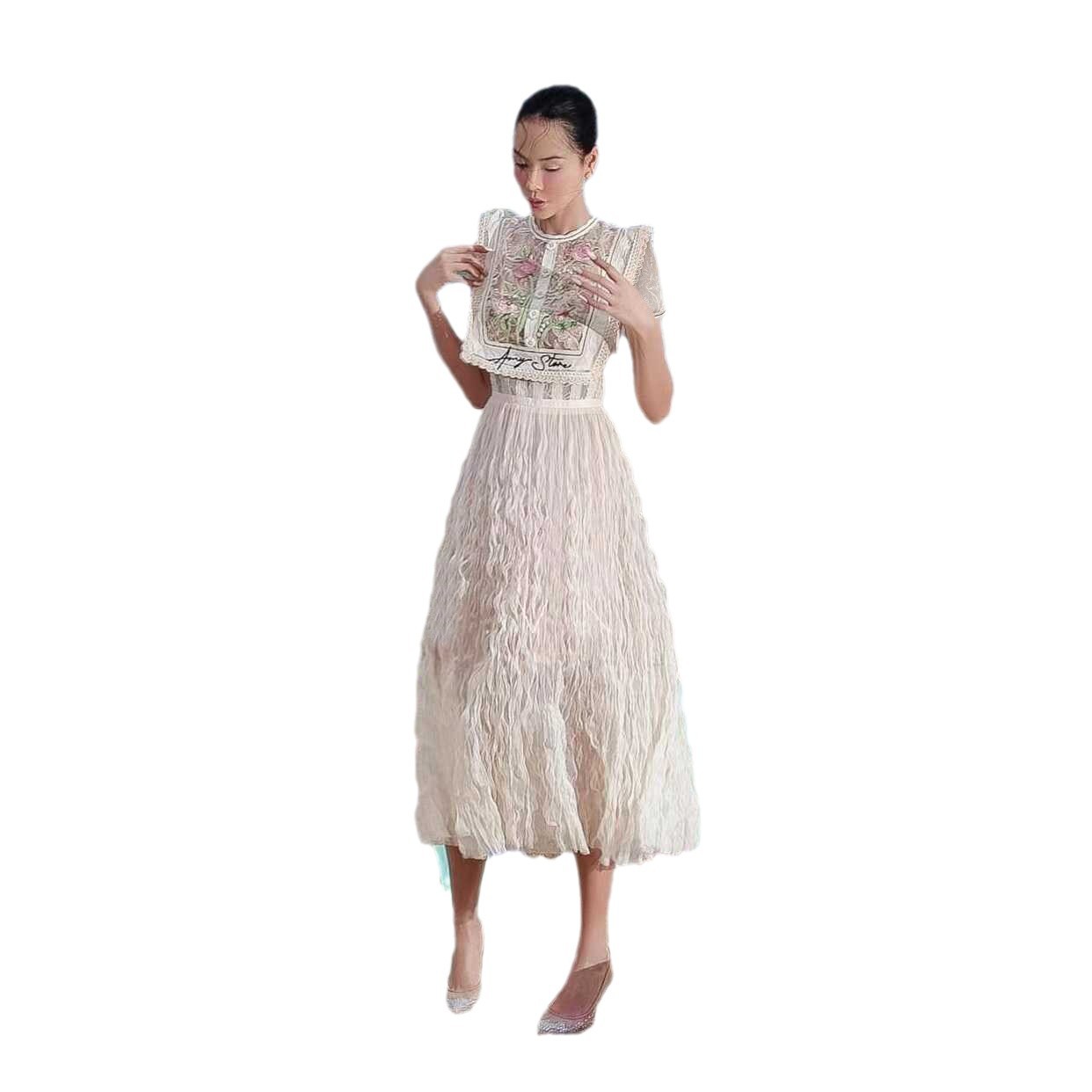 Đầm Ren Nữ 2026 Phong Cách Nghỉ Dưỡng Thêu Hoa Cổ Choàng Thiết Kế Ren Lưới Sang Trọng - Ảnh 5