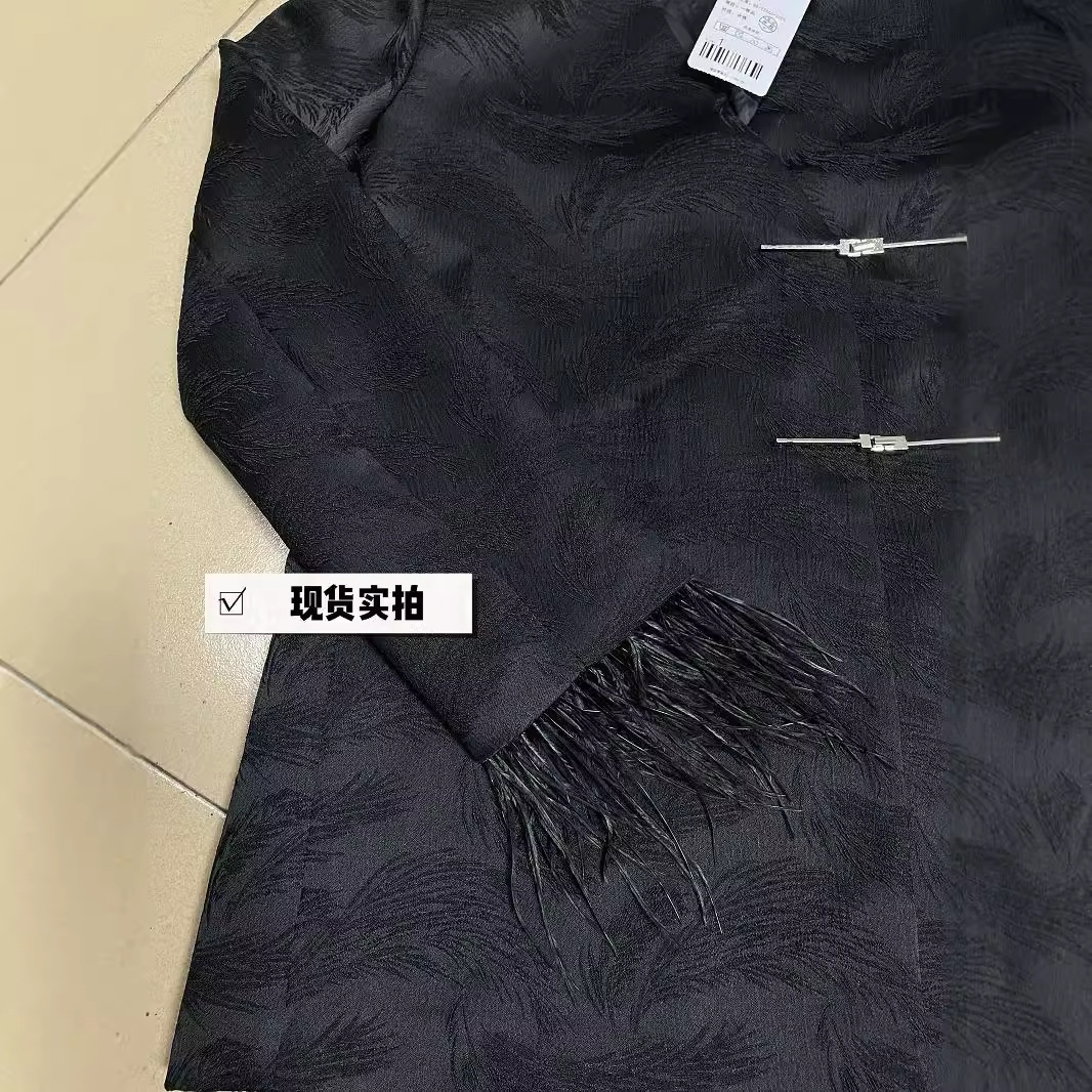 Áo Blazer Nữ Đen Thu 2026 Phong Cách Trung Hoa Hiện Đại Dệt Jacquard Cổ V Dáng Rộng Thiết Kế Thời Trang - Ảnh 3