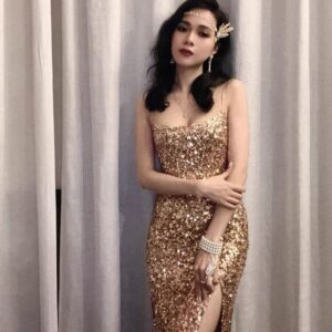 Váy Sequin Vàng Nữ Dây Mảnh Lấp Lánh Sang Trọng Phong Cách Dạ Tiệc Cao Cấp - Ảnh 3