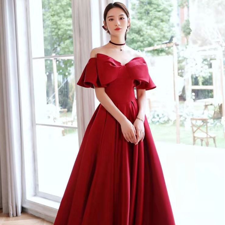 Đầm Dự Tiệc Đỏ Nữ Lệch Vai Chất Liệu Satin Sang Trọng Phong Cách Ngọt Ngào 2026 - Ảnh 3