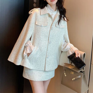 Set Áo Choàng Nữ Đính Sequin Dáng Cape Dày Dặn Thu Đông 2026 Phong Cách Pháp - Ảnh 3