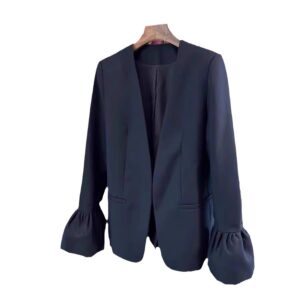 Áo Blazer Nữ Đen Satin Acetate Tay Bèo Phong Cách Thanh Lịch Tối Giản Tôn Dáng Thời Trang - Ảnh 5