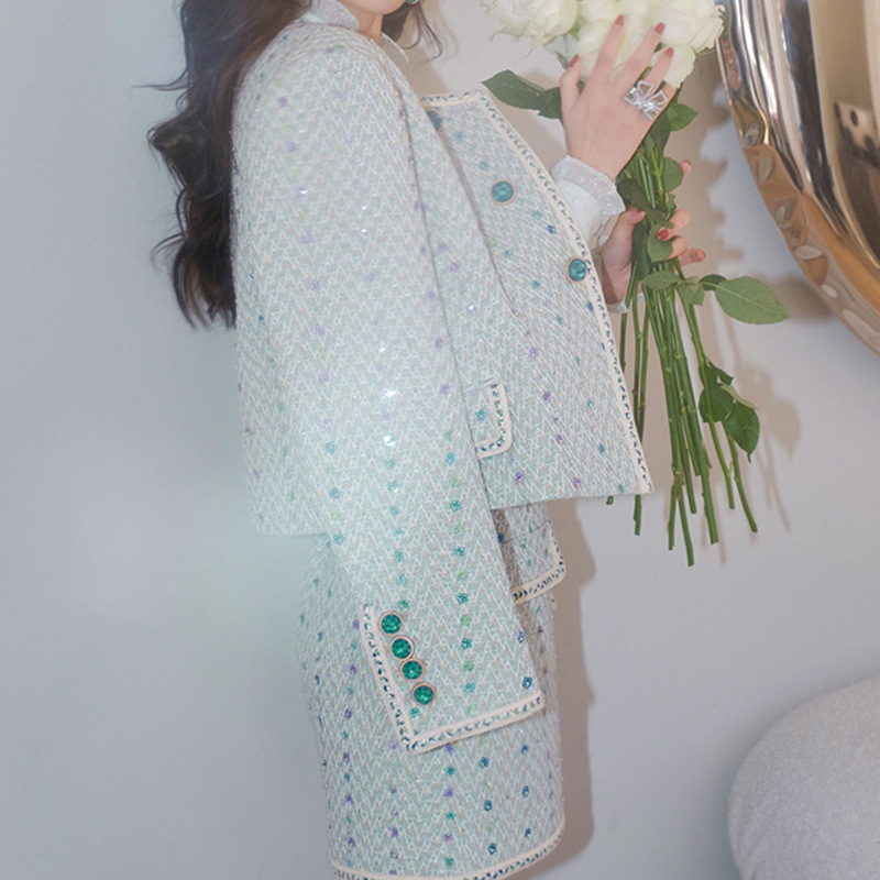 Set Đồ Nữ Áo Khoác Tweed Kèm Chân Váy Đính Sequin Thêu Cao Cấp Phong Cách Tiểu Thư Thu Đông 2026 - Ảnh 2