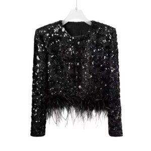 Áo Khoác Nữ Tweed Phối Lông Đính Sequin Sang Trọng Phong Cách Tiểu Thư Thu 2026 Tôn Dáng - Ảnh 5