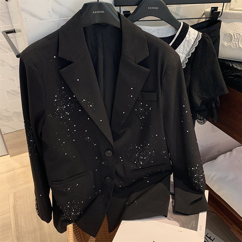 Áo Blazer Nữ Thu 2026 Đính Đá Sang Trọng Cổ V Sâu Thiết Kế Chiết Eo Tôn Dáng Chất Liệu Acetate - Ảnh 5