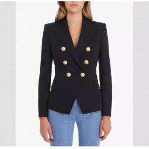 Áo Blazer Nữ Thu 2026 Phong Cách Hepburn Âu Mỹ Hai Hàng Cúc Dáng Ôm Tôn Dáng Đen Trắng Công Sở - Ảnh 3