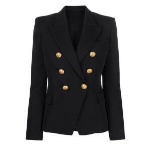 Áo Blazer Nữ Thu 2026 Phong Cách Hepburn Âu Mỹ Hai Hàng Cúc Dáng Ôm Tôn Dáng Đen Trắng Công Sở - Ảnh 5
