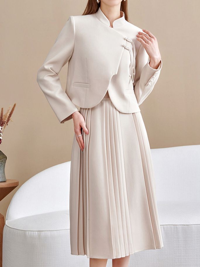 Set Đồ Nữ Phong Cách Tiểu Thư Cổ Điển Áo Khoác Khuy Cài Thủ Công Kèm Chân Váy Xếp Ly Thu 2026