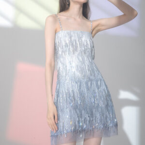 Đầm Nữ Dáng Dài Đính Kim Cương Phong Cách Pháp Thanh Lịch Quyến Rũ - Ảnh 3