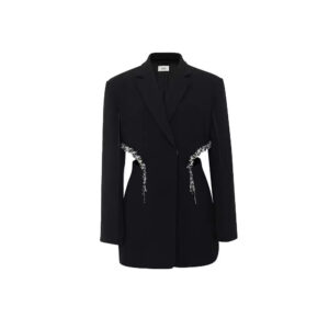Áo Blazer Nữ Màu Đen 2026 Phong Cách Audrey Hepburn Tay Dài Đính Đá Thủ Công Hở Eo Thanh Lịch - Ảnh 5