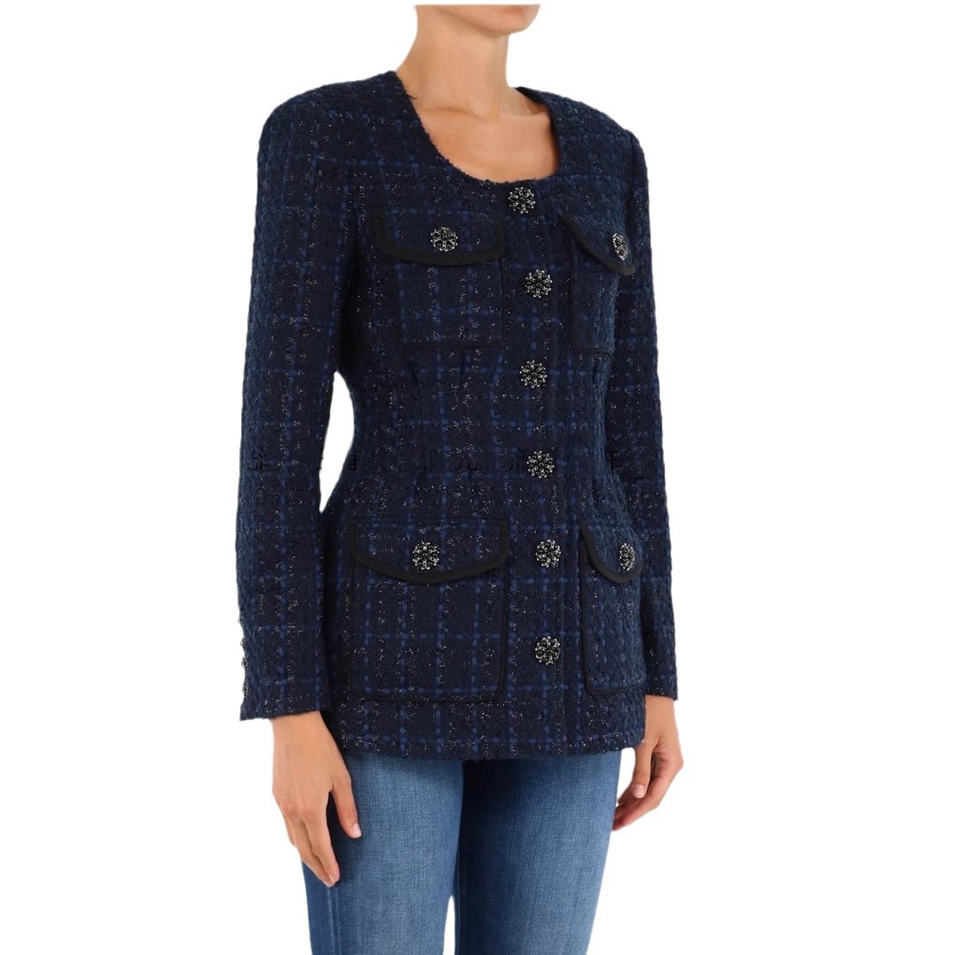 Áo Khoác Nữ Dạ Tweed Cổ Tròn Cài Khuy Đơn Phong Cách Cổ Điển Sang Trọng - Ảnh 5
