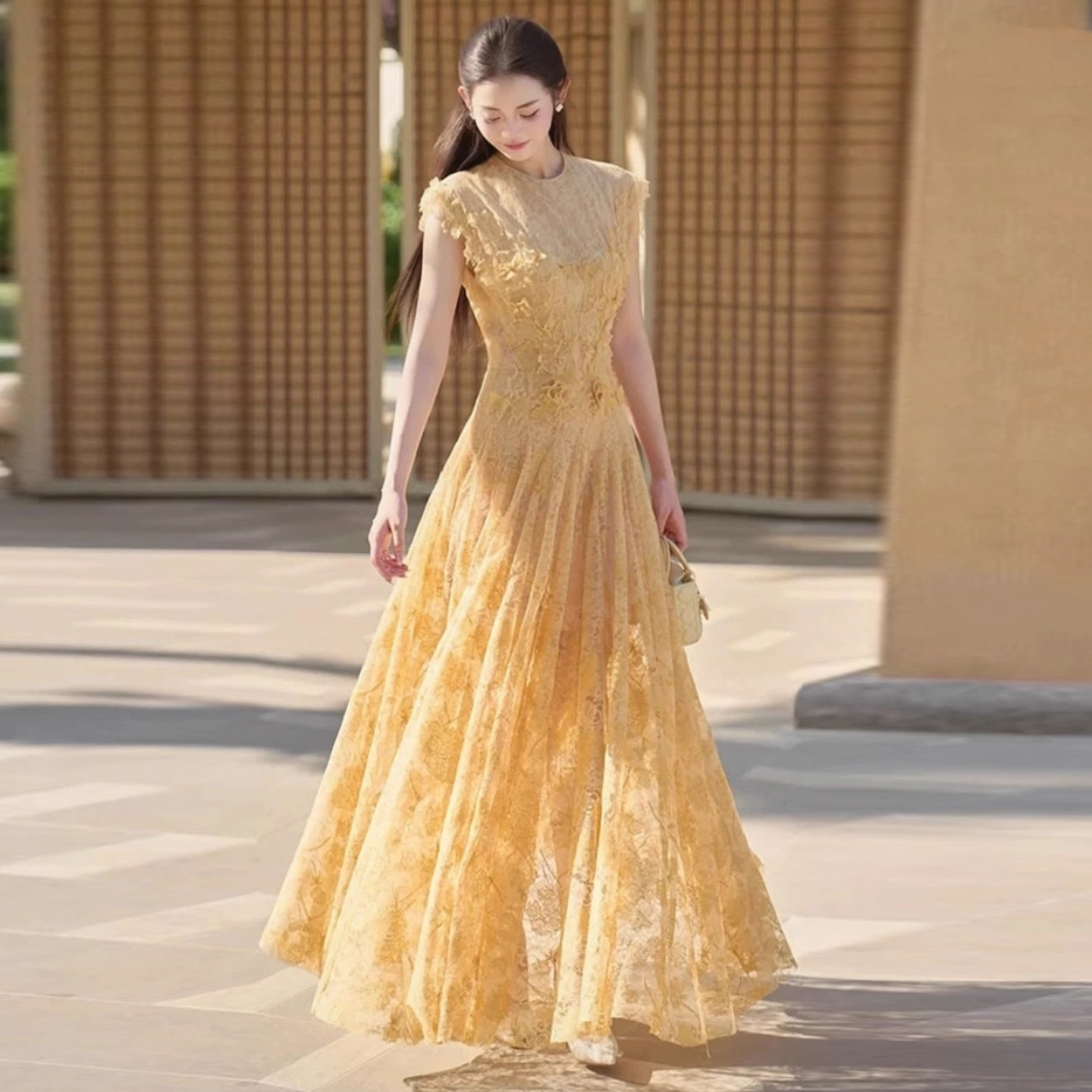 Đầm Ren Hoa Nữ Dáng Dài Phong Cách Pháp Thanh Lịch Sang Trọng Cổ Điển - Ảnh 2