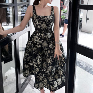 Đầm Nữ Đen Dài Thêu Kim Tuyến Hoa Văn Jacquard Sang Trọng Thanh Lịch Thu 2026 - Ảnh 4