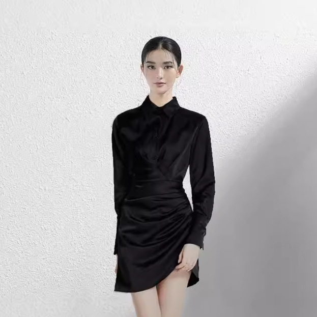 Đầm Sơ Mi Nữ Tay Dài Satin Chiết Eo Tôn Dáng Thanh Lịch Công Sở - Ảnh 4