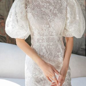 Đầm Nữ Tay Phồng Phối Ren Sequin Thêu Cầu Kỳ Dáng Ôm Tôn Dáng Cổ Điển Sang Trọng - Ảnh 3
