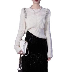 Áo Len Nữ Mohair Mỏng Dáng Lưới Đính Đá Thiết Kế Độc Đáo Phong Cách Châu Âu - Ảnh 5