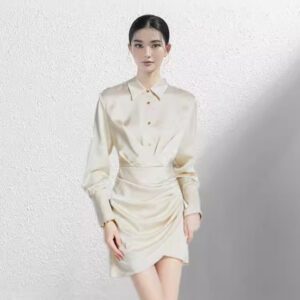 Đầm Sơ Mi Nữ Tay Dài Satin Chiết Eo Tôn Dáng Thanh Lịch Công Sở