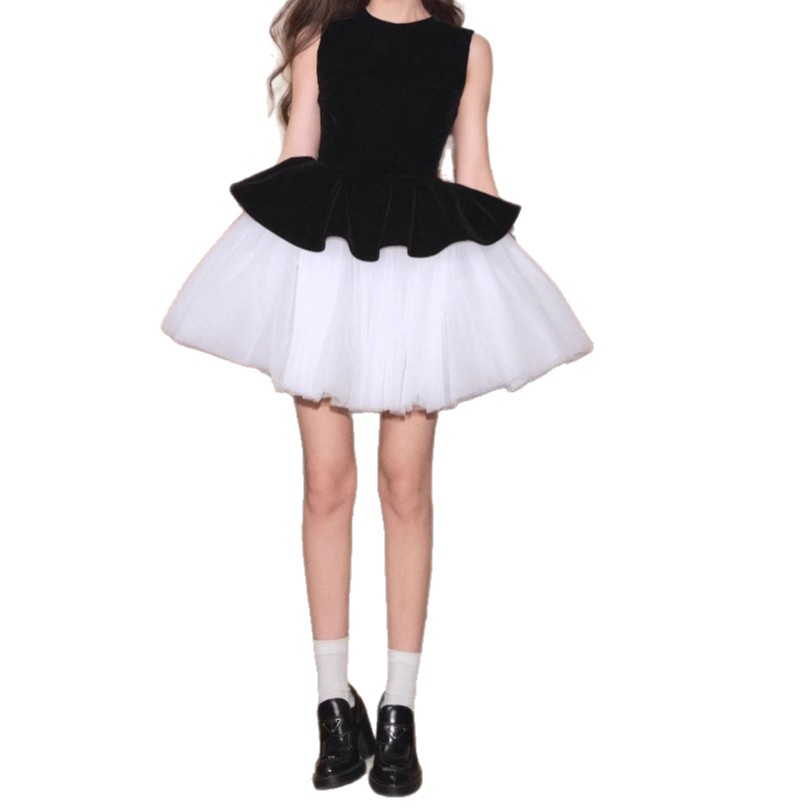 Đầm Nữ Sát Nách Phối Lưới Nhung Dáng Xòe Bồng Bềnh Phong Cách Ballet - Ảnh 5