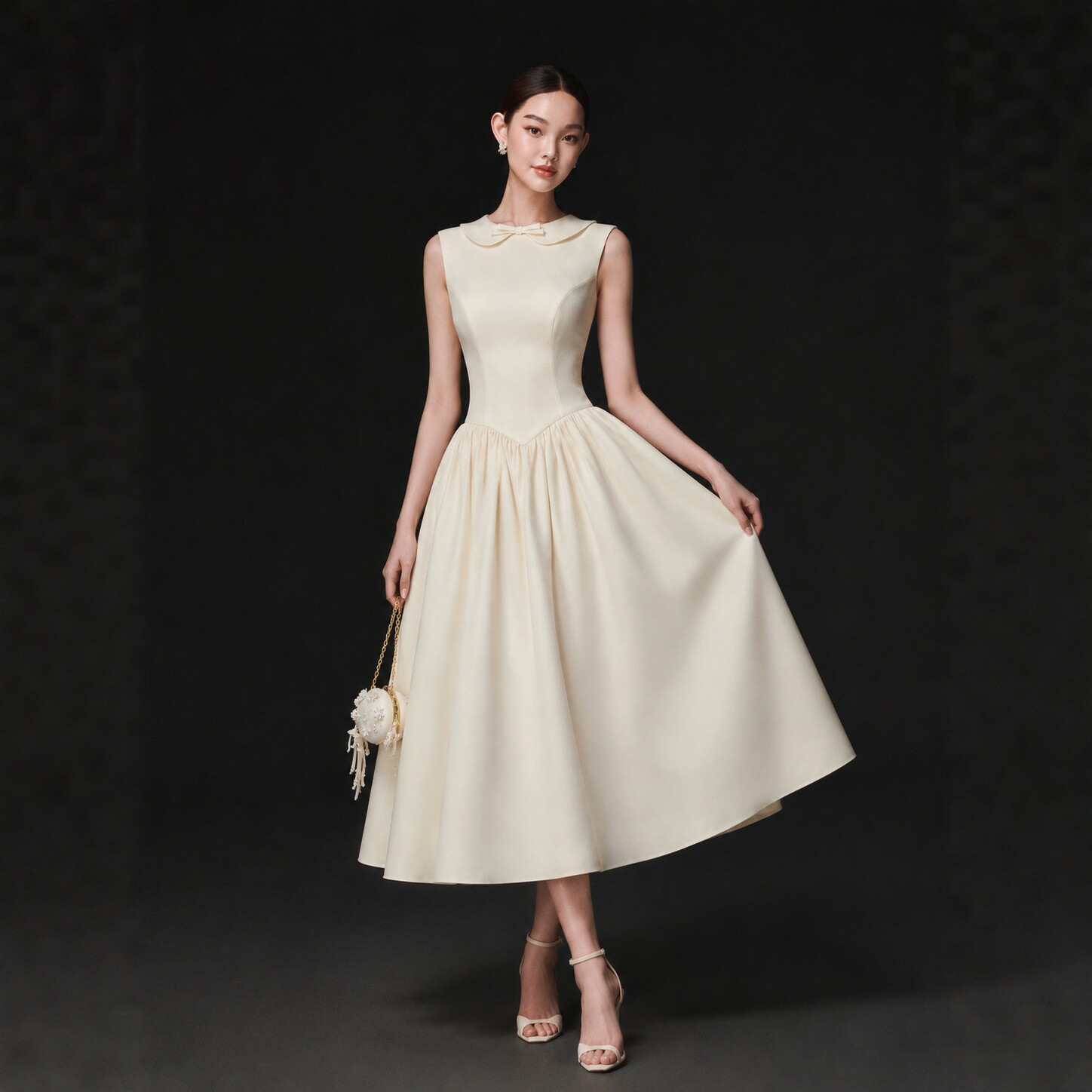 Đầm Nữ Phong Cách Hepburn Cổ Sen Không Tay Chiết Eo Tôn Dáng Dáng Chữ A Xòe Rộng Thanh Lịch - Ảnh 2