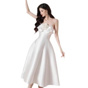 Đầm Dài Nữ Satin Hoa Lớn Phong Cách Pháp Xuân 2026 Cúp Ngực Dự Tiệc Sang Trọng - Ảnh 5